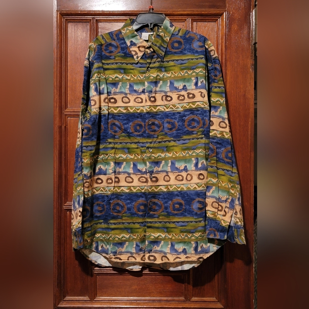 NWOT-Vintage The Territory Ahead Aztec Fair Isle Color Block Shirt Y2K-XL